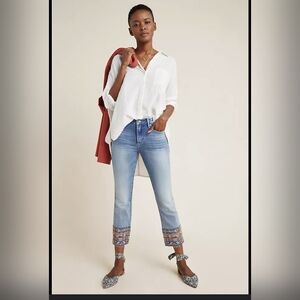 NWOT Anthropologie Driftwood Embroidered  Women's Blue Embroidered Midrise